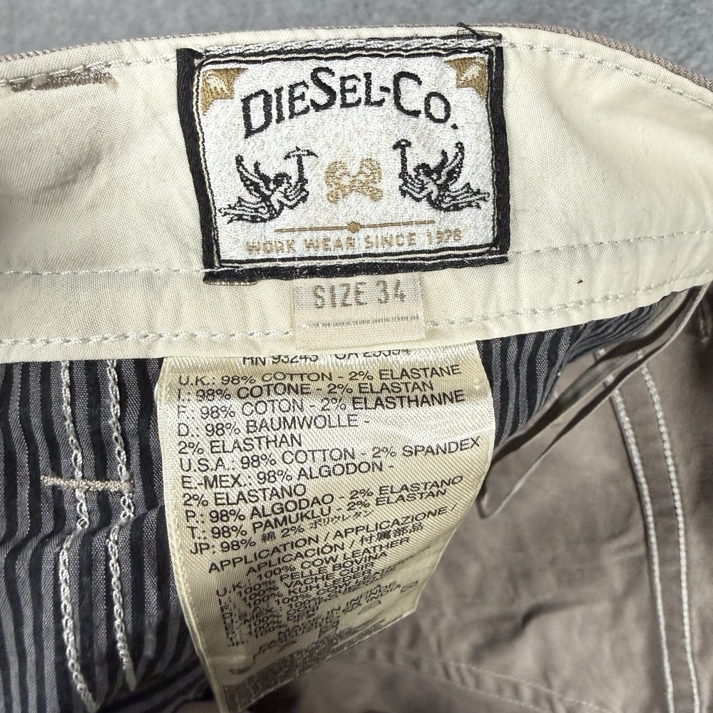 Diesel Thavar-A Chino Trousers Mens 34x29 Beige Slim Fit Stretch Khaki Pants - Picture 7 of 13